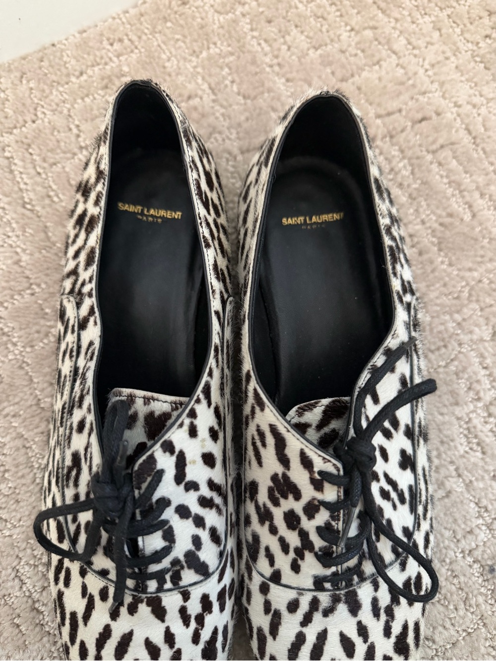 Saint Laurent Pony hair leopard Oxfords - Black and Cream - Picture 4 of 9